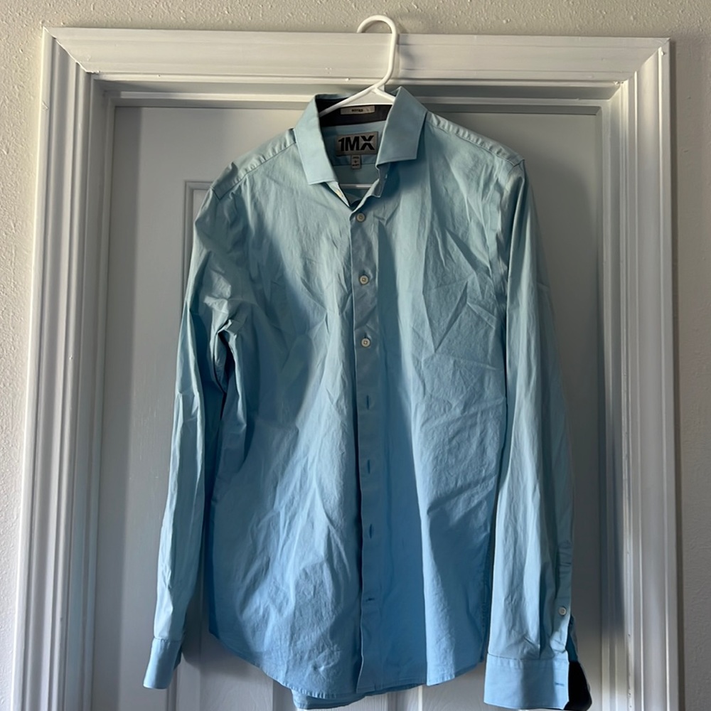 Express light blue fitted button up